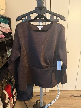 Liz Claiborne Black Metallic Long-Sleeve Peplum Top